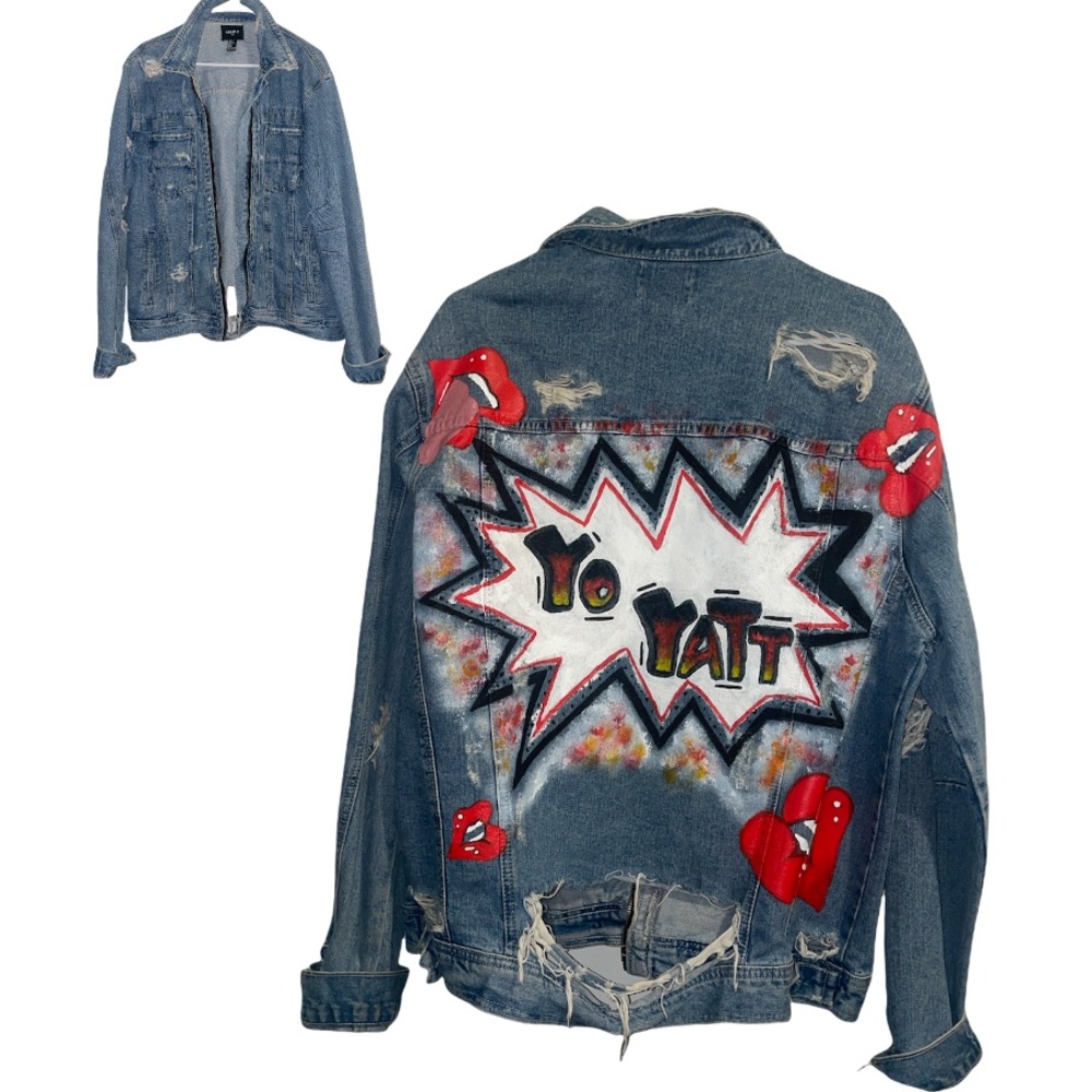 Mens Forever 21 Denim Jacket with art Size L